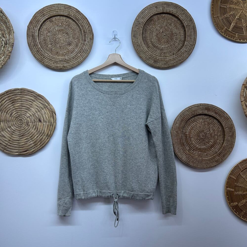 Vince Gray Pullover Sweater Small Wool Cashmere Drawstring Tie Waist Minimalist